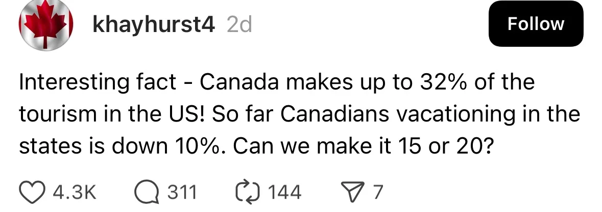 A screenshot of a social media post by user khayhurst4, featuring a Canadian flag profile picture and text stating an…