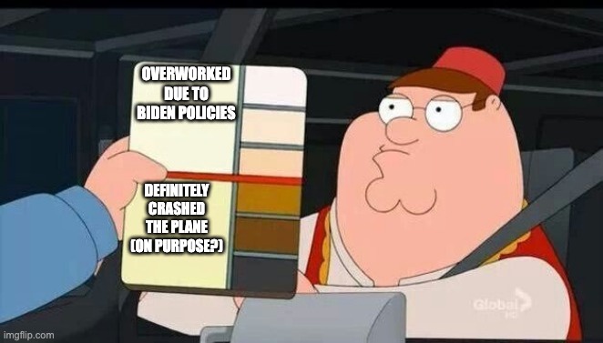 Peter Griffin from Family Guy sits in a car, looking confused as a hand holds up a color swatch card. The card has two…