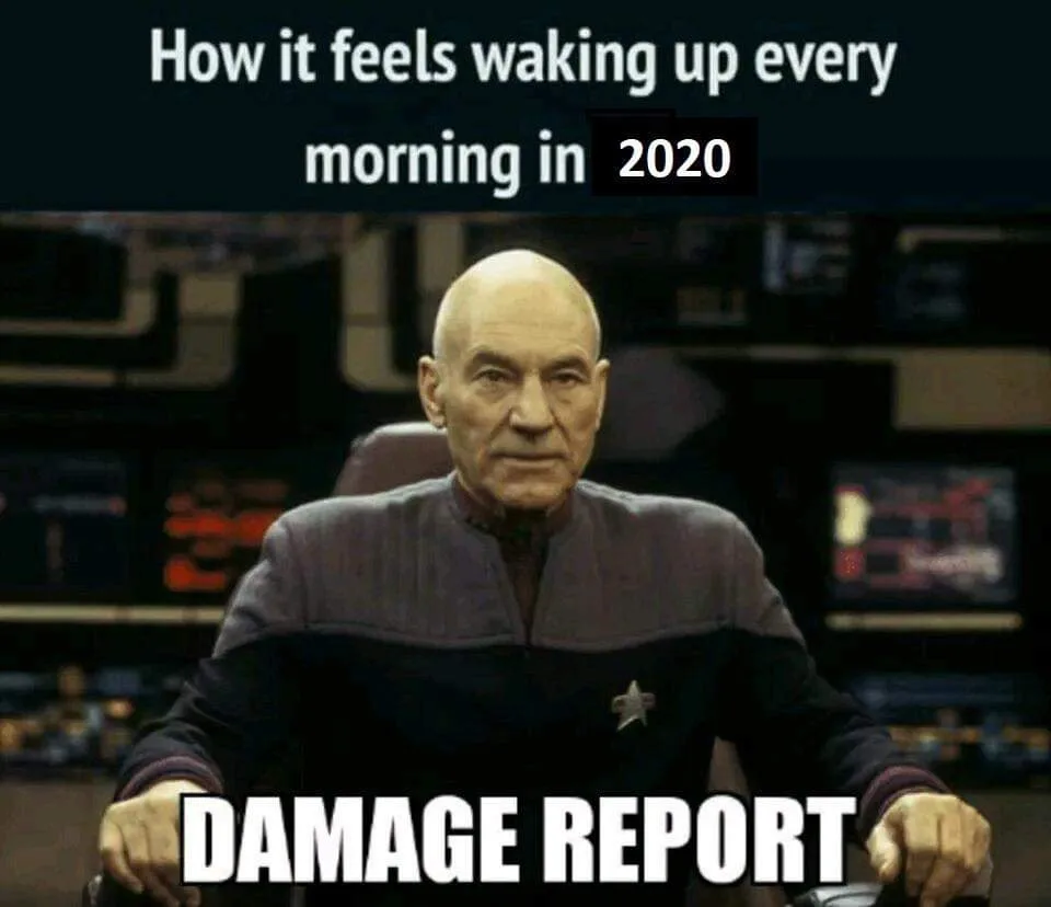 A still image of Captain Picard from Star Trek: The Next Generation, seated at a command chair in a dimly lit bridge with…