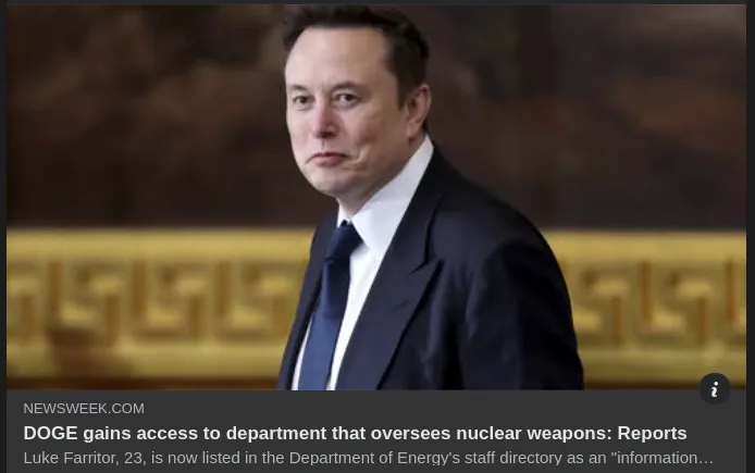 A man in a dark suit and tie stands with a serious, slightly skeptical expression. Overlaid text mimics a news headline…