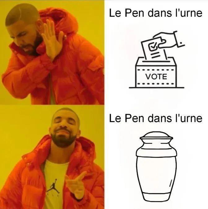 The image is a two-panel meme featuring Drake in the 'Drake Hotline Bling' pose. In the top panel, Drake looks dismayed as a…