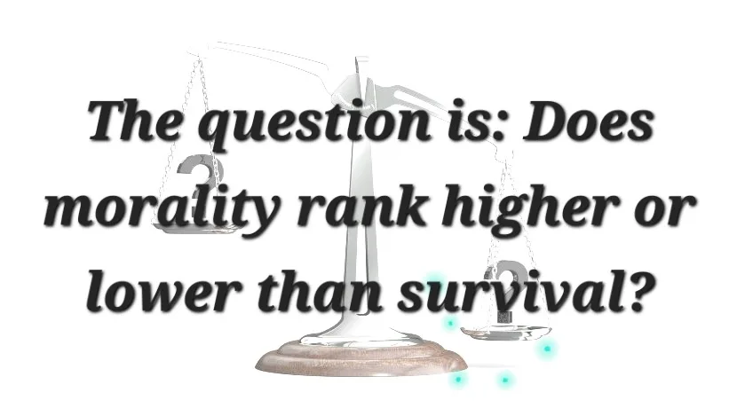 A grayscale image of a balanced scale with question marks on both pans, overlaid with the text 'The question is: Does…