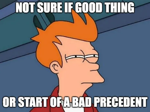 A still image of the animated character Fry from Futurama, shown in profile with a skeptical, uncertain expression. He has…