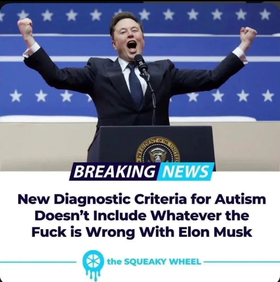 A man in a dark suit and tie stands behind a podium with the Presidential Seal, arms raised in triumph, mouth open as if…