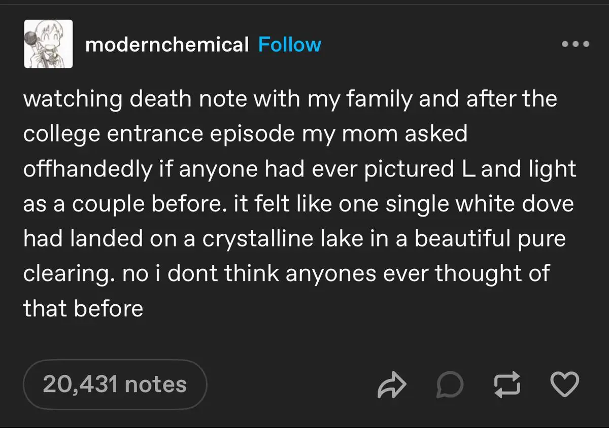 A screenshot of a Tumblr post by user 'modernchemical' featuring white text on a dark background. The text recounts a family…