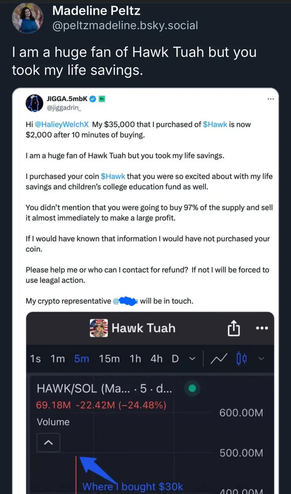 "I'm a massive fan of Hawk Tuah, but you just took my life savings!"