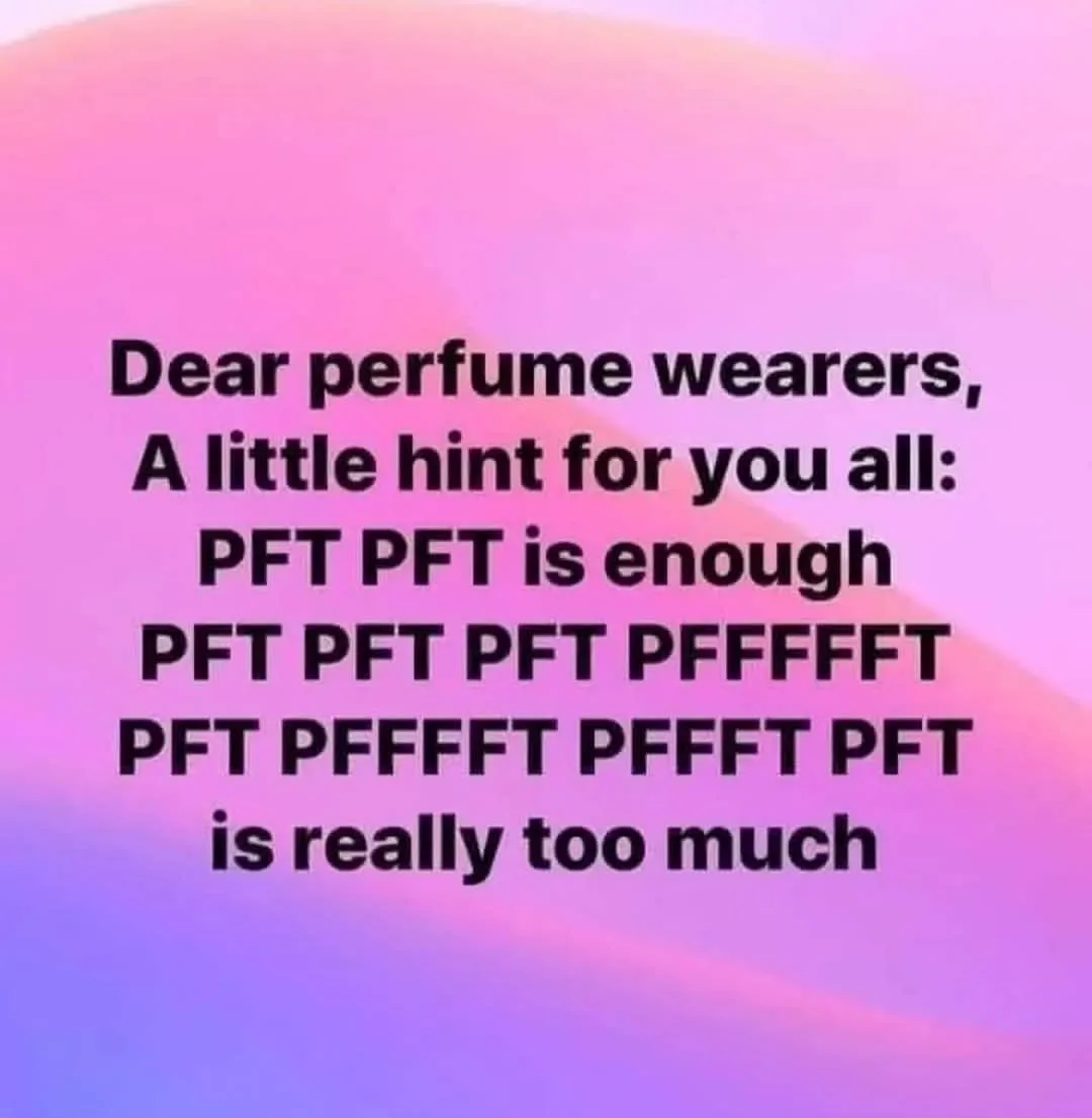 The image features bold black text overlaid on a soft gradient background of pink and purple. The text humorously advises…