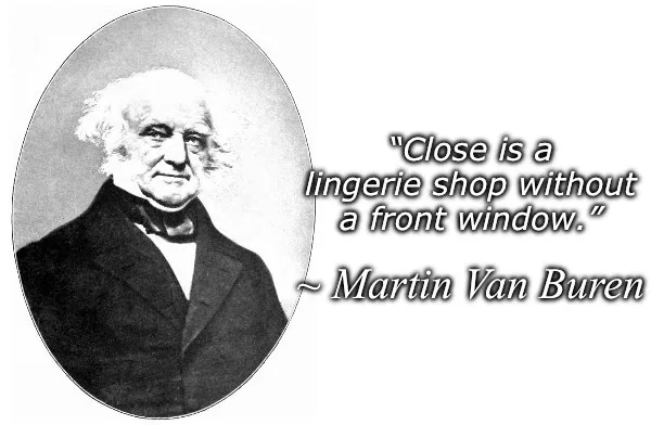 A black-and-white portrait of Martin Van Buren, the 8th U.S. president, is shown in an oval frame. Beside it, text reads…