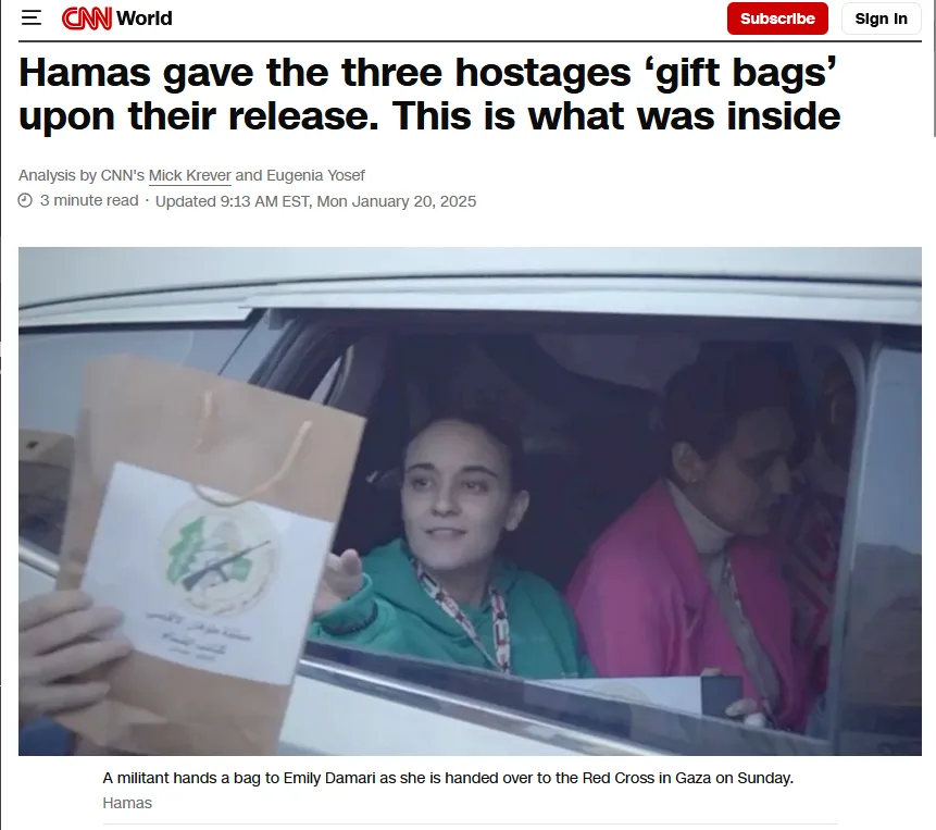 A screenshot from a CNN World article shows a woman in a green hoodie sitting in a car, smiling as someone holds up a brown…