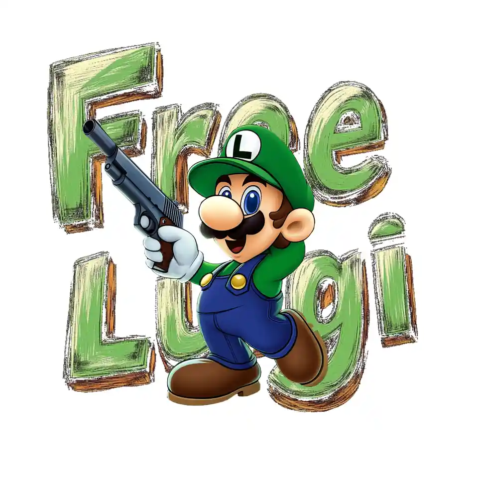 The image features the video game character Luigi, recognizable by his green hat with an 'L', blue overalls, and mustache…