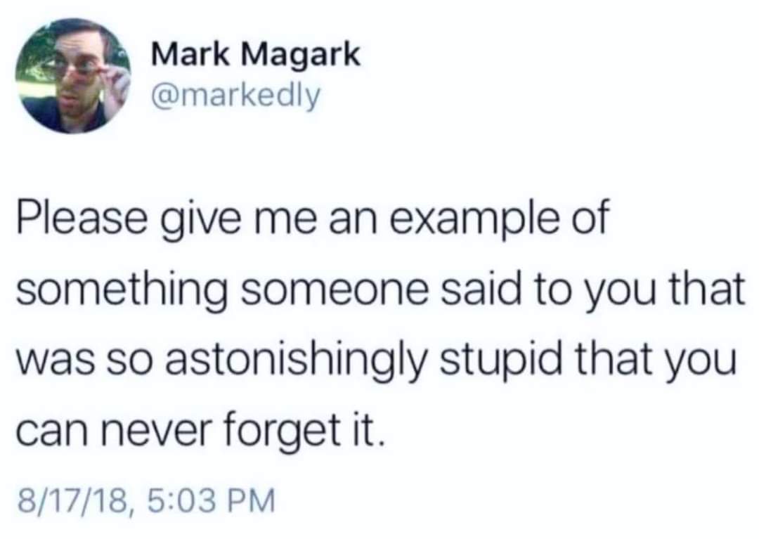 A screenshot of a tweet from Mark Magark (@markedly) dated August 17, 2018, showing his profile picture and the text asking…