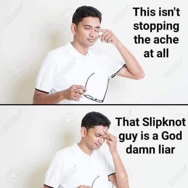 A two-panel meme featuring a man in a white polo shirt holding glasses. In the top panel, he rubs his eye while text says…