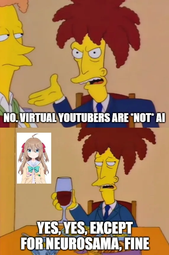 The meme features two panels of the Simpsons character Sideshow Bob. In the top panel, he emphatically denies that virtual…