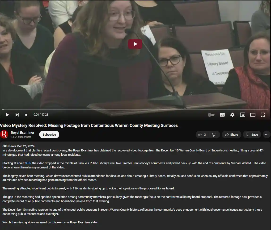 A screenshot of a YouTube video thumbnail showing a woman speaking at a public meeting with a microphone, surrounded by…