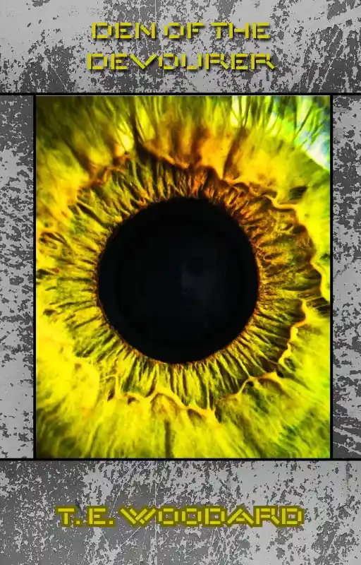 The image shows a close-up of a vibrant yellow-green eye with a dark pupil. Inside the pupil, a faint, ghostly face is…