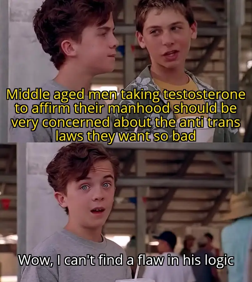 The image is a two-panel meme from the movie '10 Things I Hate About You' featuring two teenage boys. In the top panel, one…