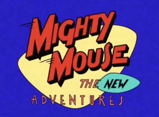 The image displays the title card for the animated series 'Mighty Mouse: The New Adventures,' featuring bold red 3D-style…