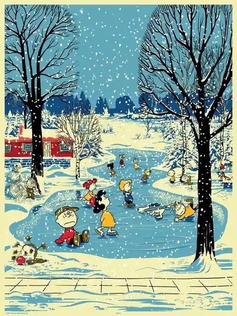 A classic Peanuts winter scene shows Charlie Brown sitting sadly on the snow-covered ground next to a small, bare tree with…