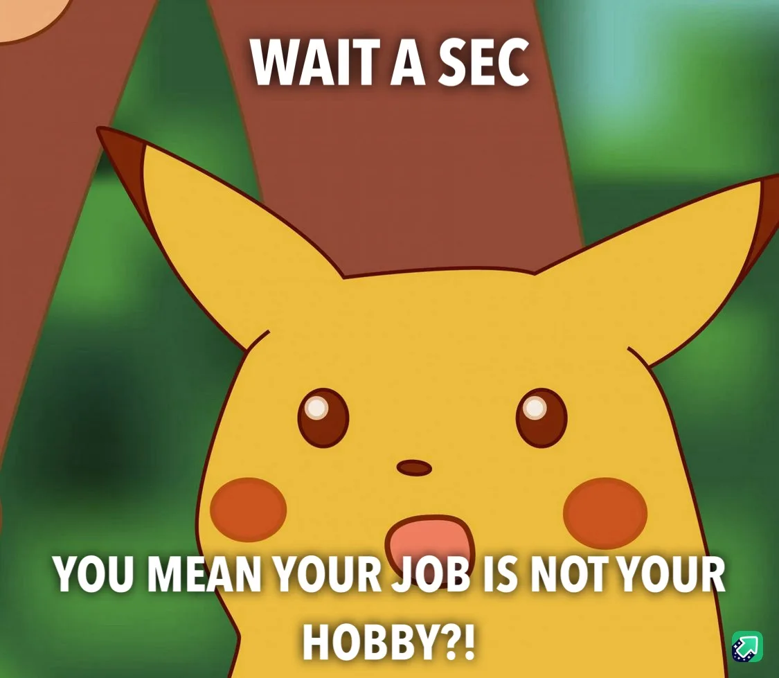 A close-up image of the Pokémon character Pikachu with a surprised expression, mouth slightly open. White bold text is…