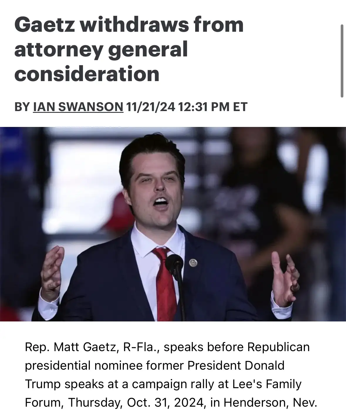 Gaetz pulls out of the race