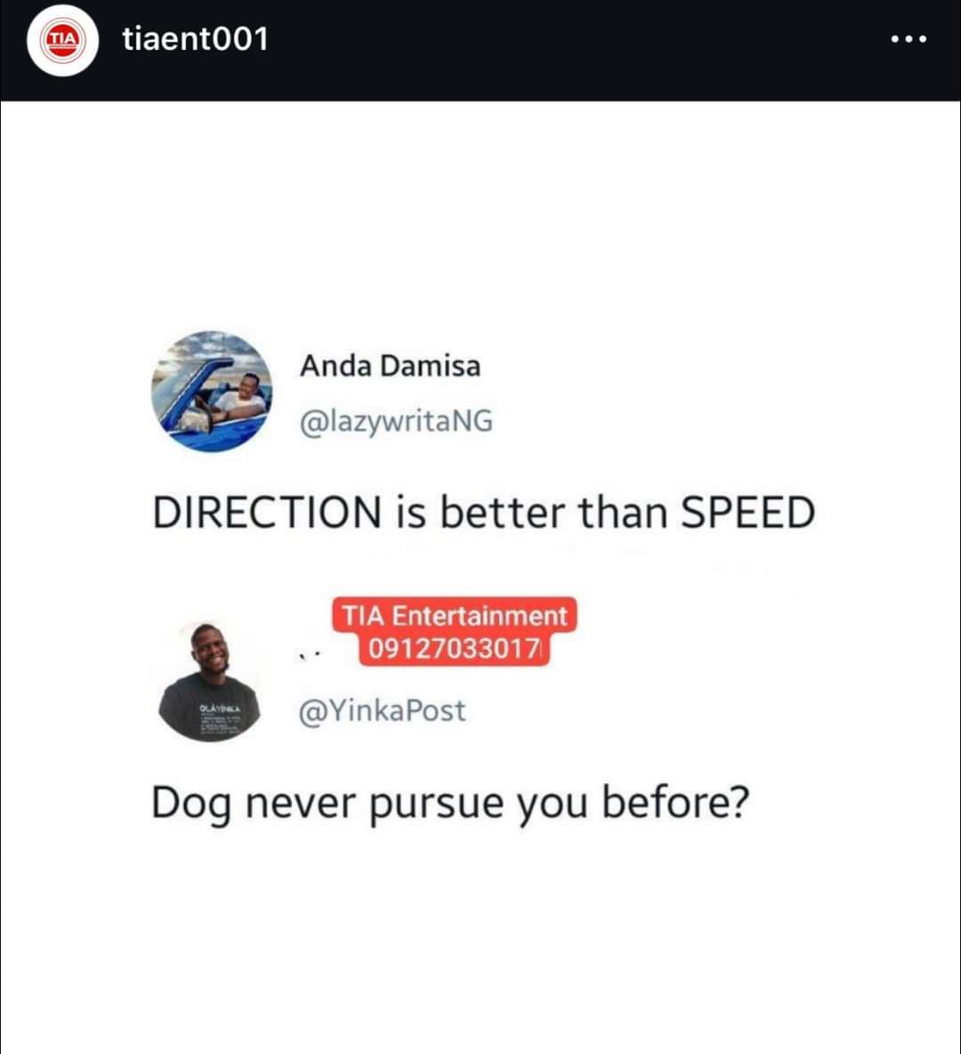 A screenshot of a social media thread shows user Anda Damisa posting 'DIRECTION is better than SPEED'. Below, user…
