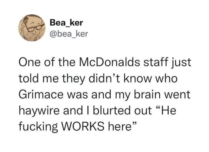A screenshot of a tweet from user Bea_ker showing a white background with black text. The text recounts a story where a…
