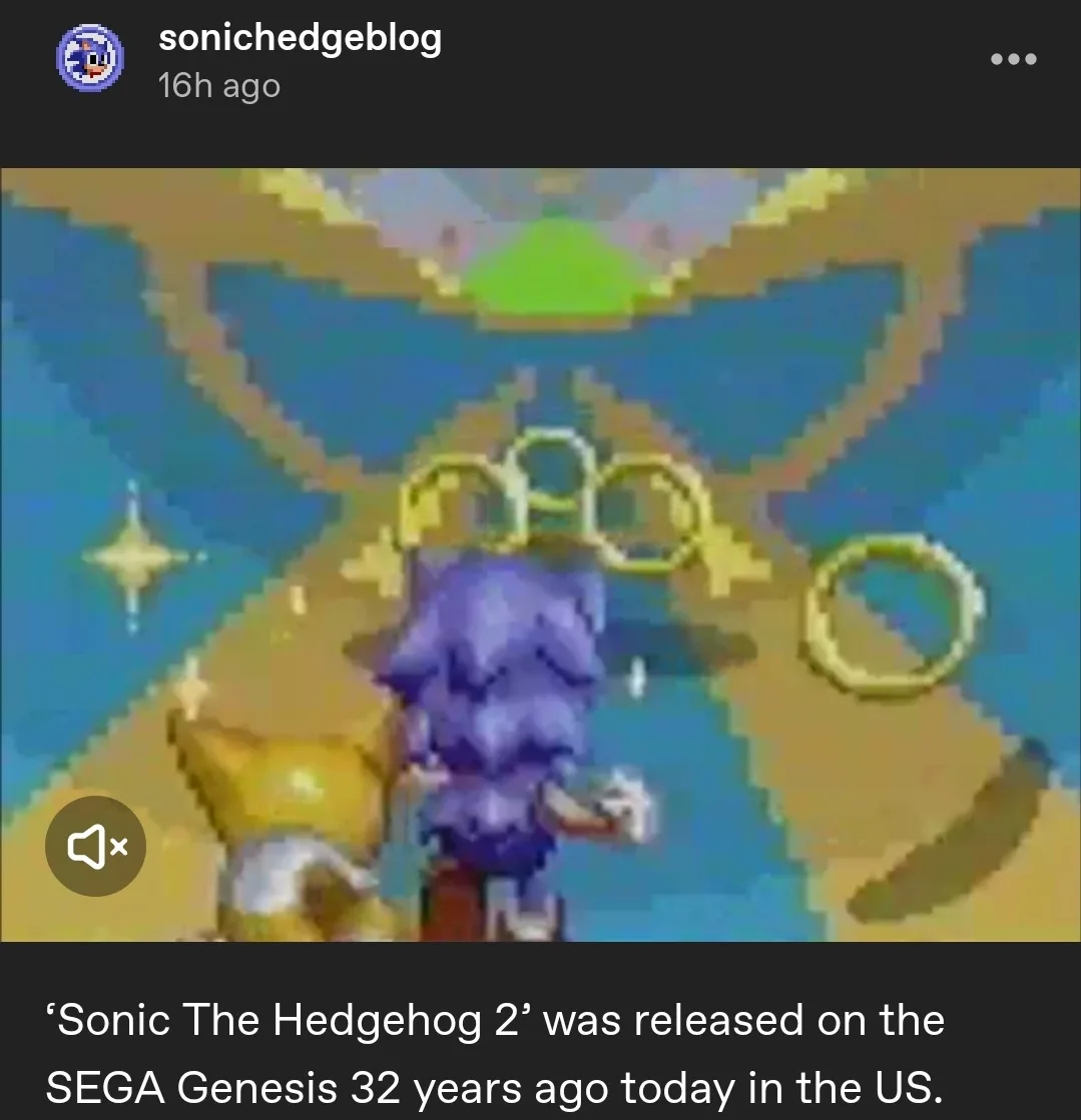 A pixelated screenshot from the video game 'Sonic The Hedgehog 2' shows the character Sonic running through a level with…