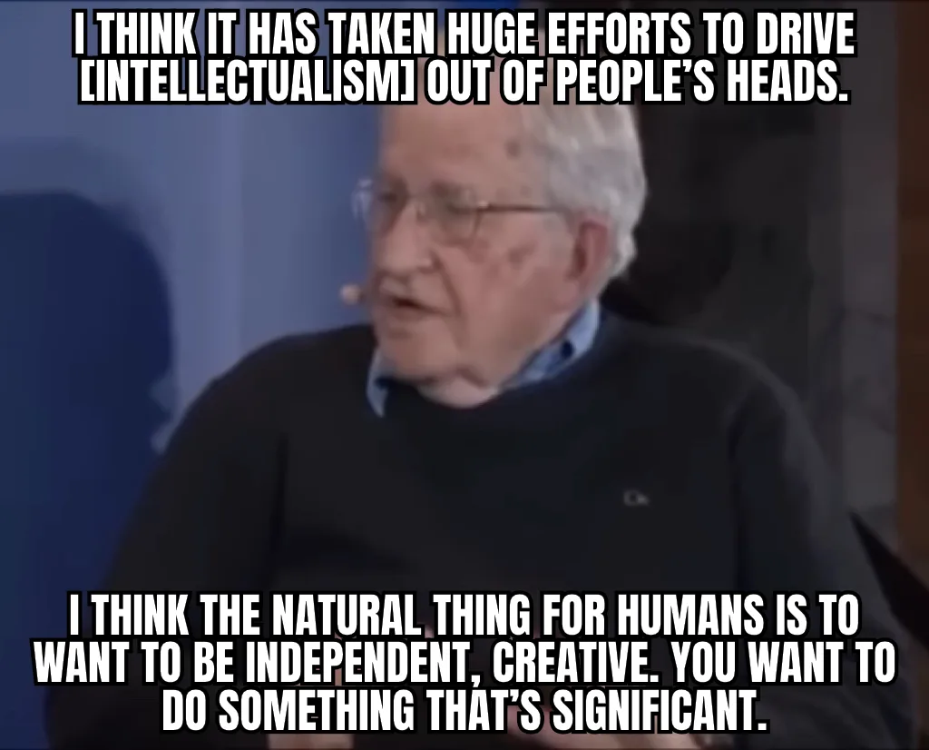 An older man with glasses and a dark sweater is speaking, with two blocks of white text overlaid. The top text reads 'I…
