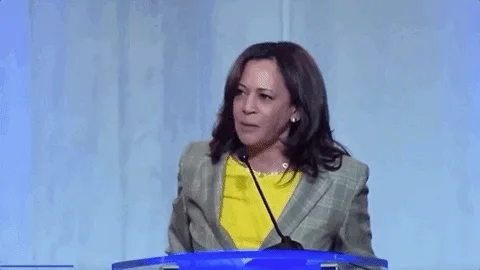 A six-panel meme showing Kamala Harris at a podium, repeating the phrase 'We're not going back!' with escalating intensity…