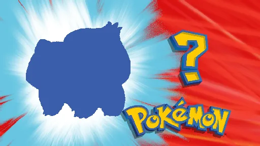 A blue silhouette of a Pokémon-like creature is shown against a split background of blue and red with radiating lines. The…