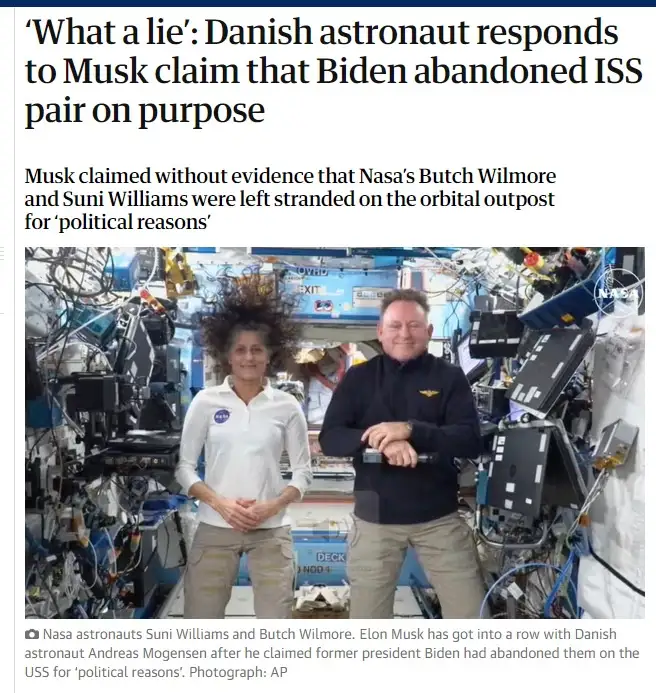 Two astronauts, Suni Williams and Butch Wilmore, stand inside the International Space Station, surrounded by equipment and…