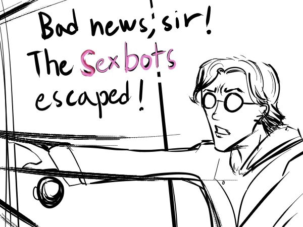 A black-and-white cartoon drawing shows a man with glasses and a concerned expression leaning forward from inside a vehicle…
