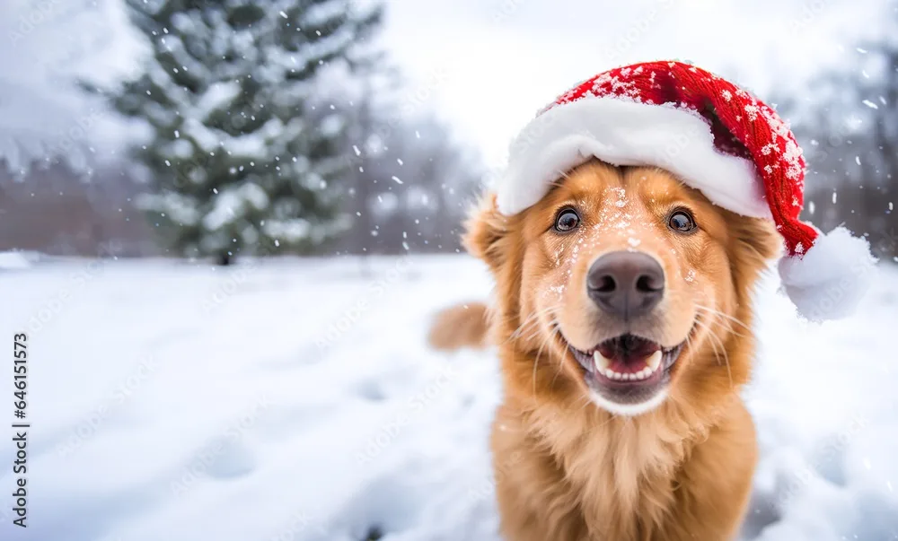 Adorable Dog Sporting a Santa Hat