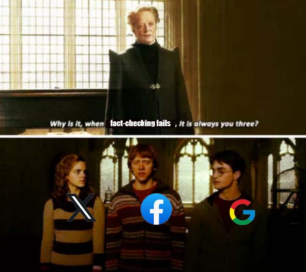 The top panel shows Professor Umbridge from Harry Potter standing in a room with large windows, asking "Why is it, when…