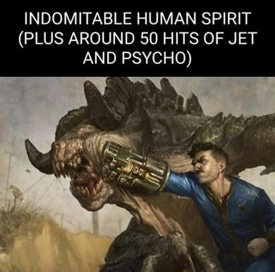 A man in a blue jacket is shown holding a large, mechanical gun to the face of a monstrous, horned beast. The text at the…