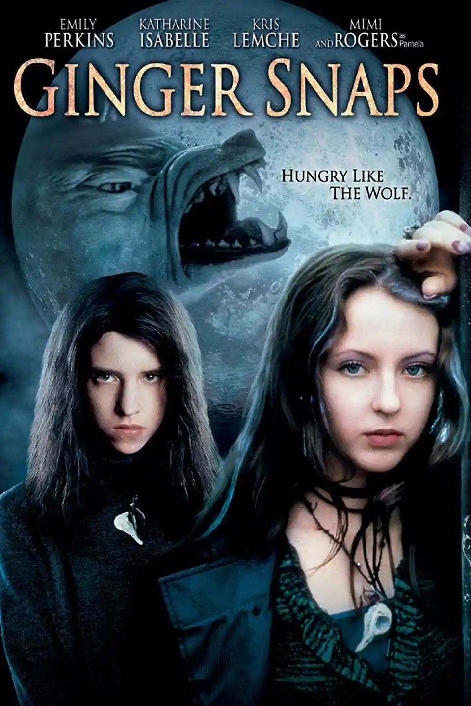 The movie poster for 'Ginger Snaps' features two young women in dark clothing with serious expressions, set against a large…
