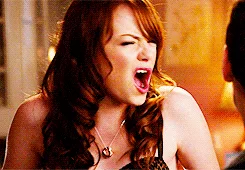 A six-panel image sequence shows a woman with long brown hair laughing hysterically, her mouth wide open and eyes squeezed…
