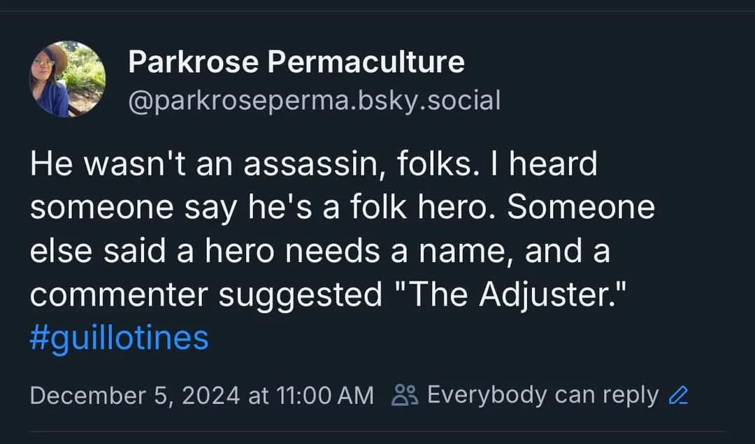 A screenshot of a social media post from 'Parkrose Permaculture' on a dark-themed platform, featuring white text that reads…