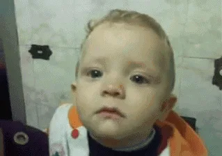 A sequence of six images shows a baby progressively pouting and looking increasingly upset, starting with a neutral…