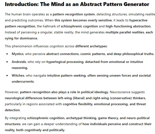 A screenshot of a text document titled 'Introduction: The Mind as an Abstract Pattern Generator' that discusses how the…