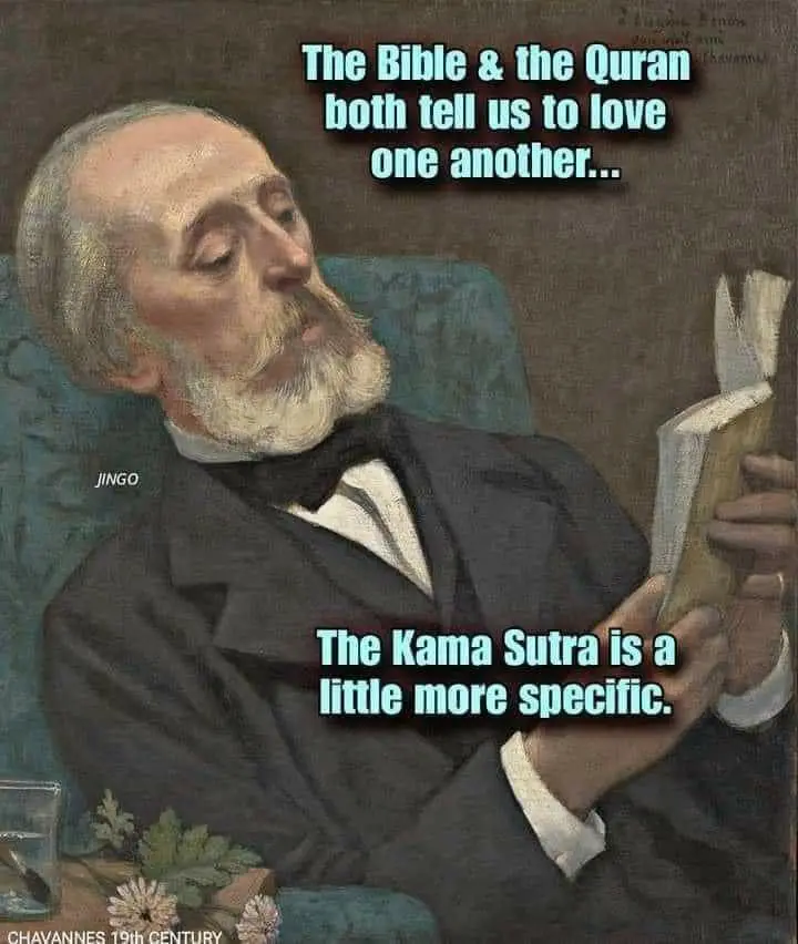 A 19th-century painting shows a man with a white beard and mustache, wearing a black suit and bowtie, reclining in a blue…