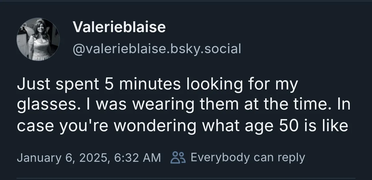A screenshot of a social media post by user Valerieblaise, showing a dark-themed interface with white text. The post…