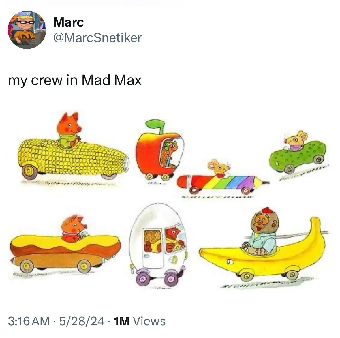 The image shows six cartoon animal characters from the children's show 'Pocoyo' or similar, each driving a vehicle shaped…