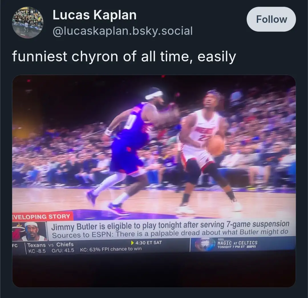 A screenshot of a Twitter post by Lucas Kaplan showing a blurry basketball game where a player in a white jersey with number…