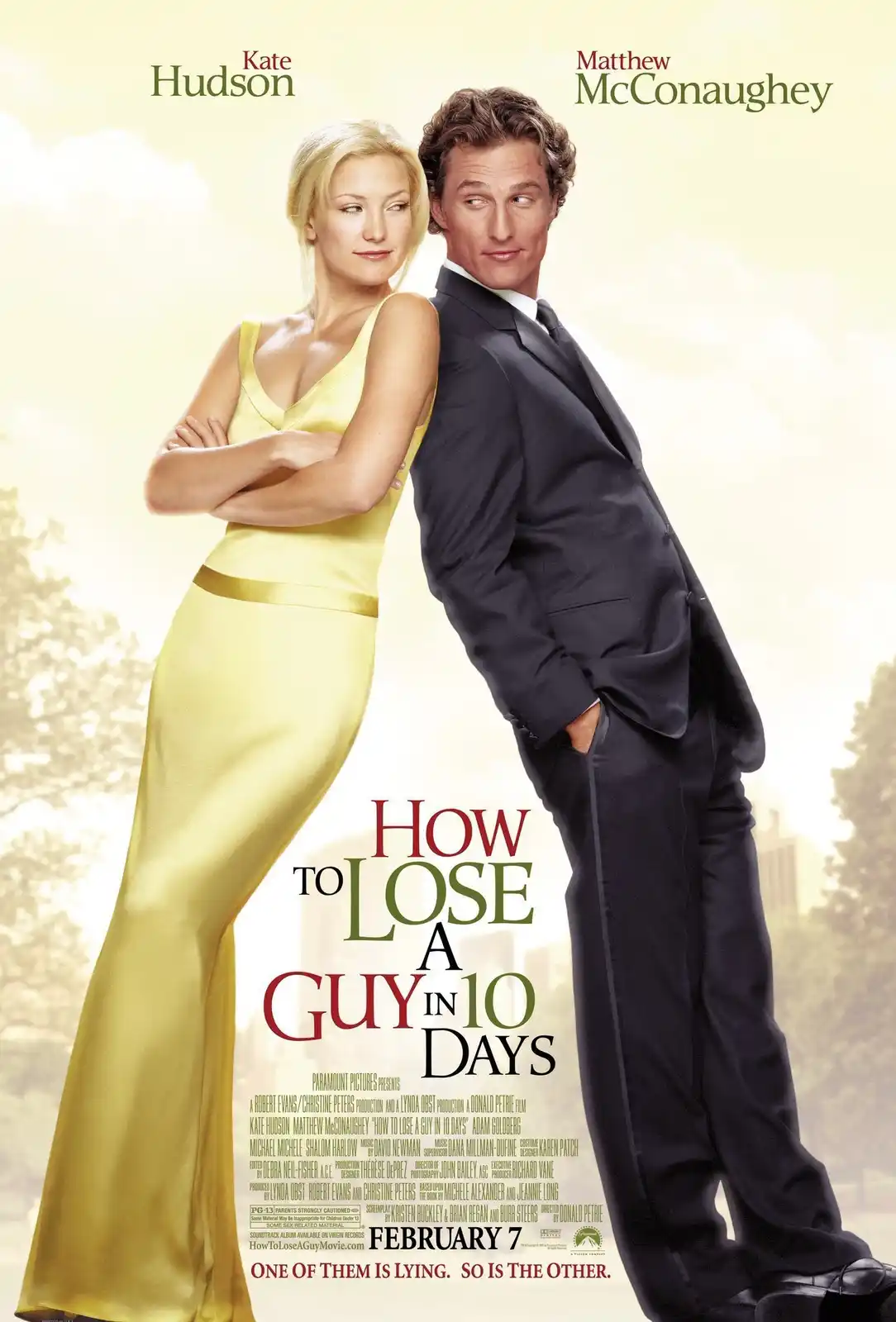 A movie poster for 'How to Lose a Guy in 10 Days' featuring Kate Hudson in a yellow dress with arms crossed, and Matthew…