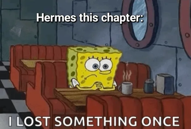 SpongeBob SquarePants sits at a diner booth looking worried, with a steaming mug and salt shaker on the table. The text…