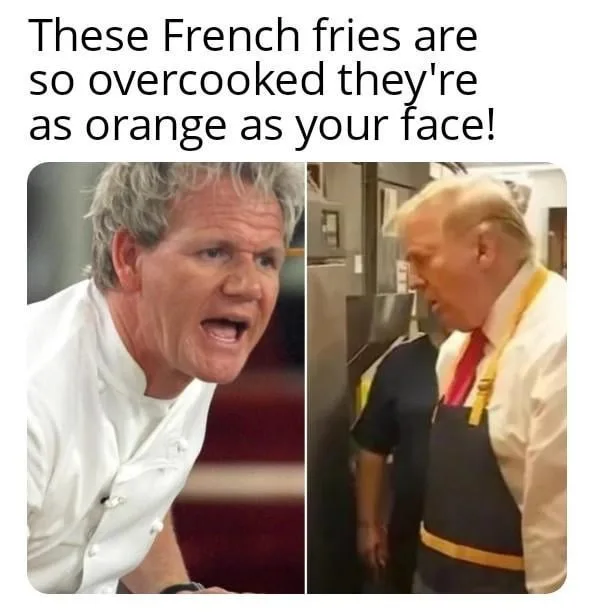 The image is split into two panels. The left panel shows chef Gordon Ramsay with an angry, yelling expression. The right…