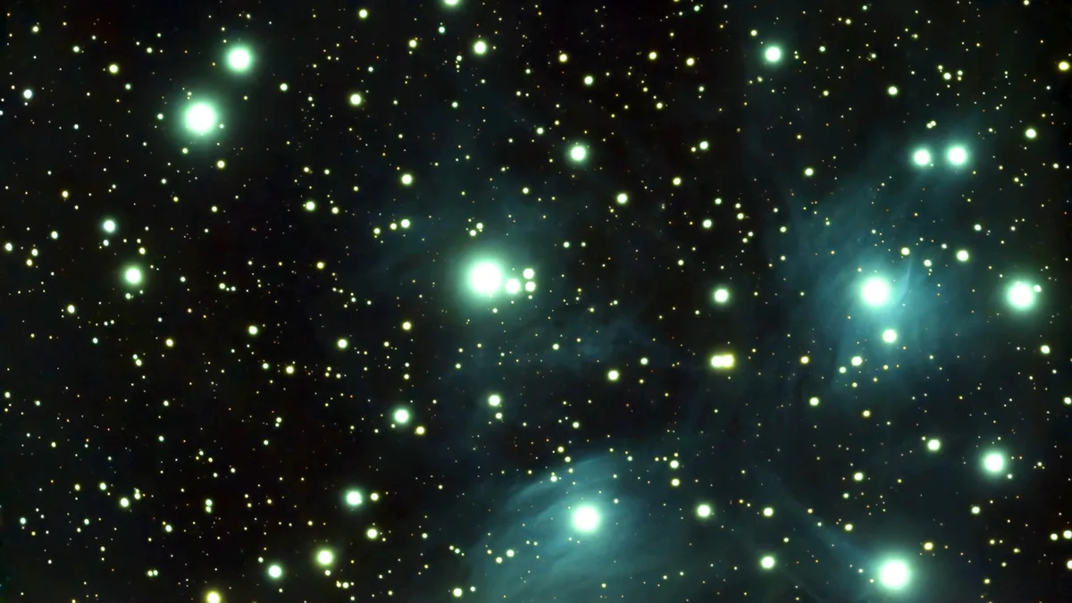 A cosmic image of stars and nebulae with a faint blue-green glow, overlaid with the text 'i'm not crying, you're crying'…