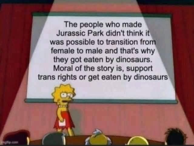 A still from The Simpsons shows Lisa Simpson standing at a podium in front of a projector screen. The screen displays a…