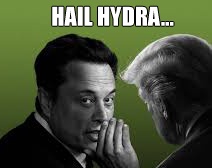 A black-and-white image shows Elon Musk looking shocked or horrified, with his hand near his mouth, while facing Donald…